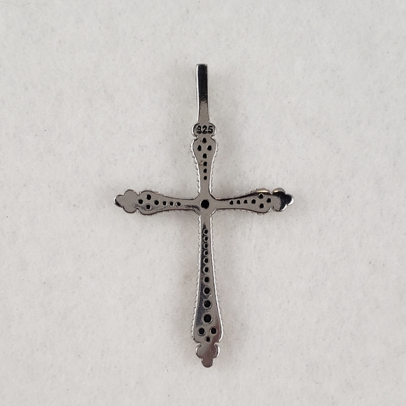 Sterling Silver Black Spinel Cross Pendant - Picture 3 of 8